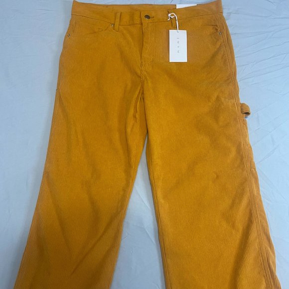NWT MNML Yellow Corduroy 34 x 30 Strapped Carpenter Work Pants Y2K Utility - Picture 2 of 11